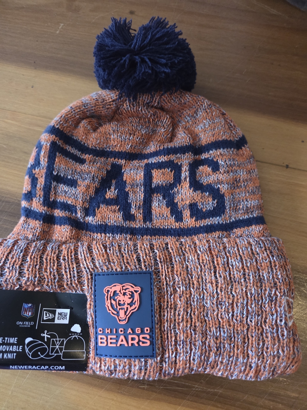 New Era Chicago Bears Orange & Navy Pom Knit Hat